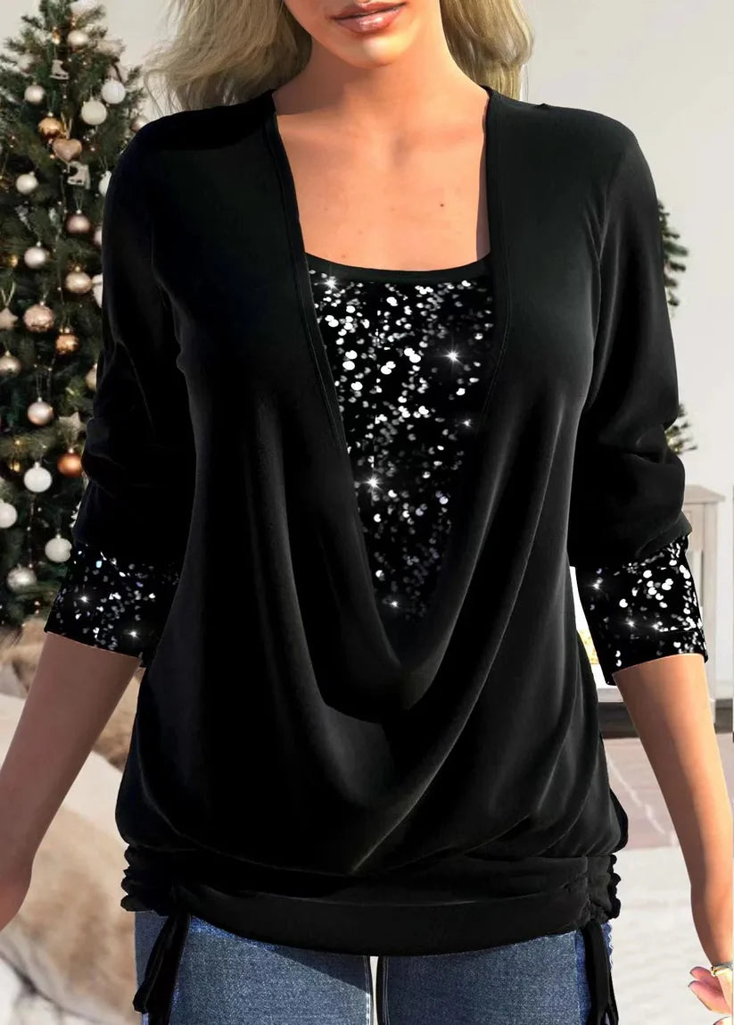 Aurora - Blusa de manga larga con lentejuelas