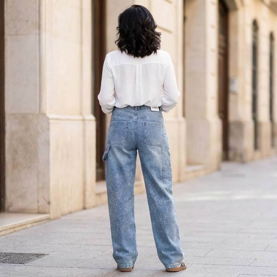 Valeria | Vaqueros anchos con detalles brillantes