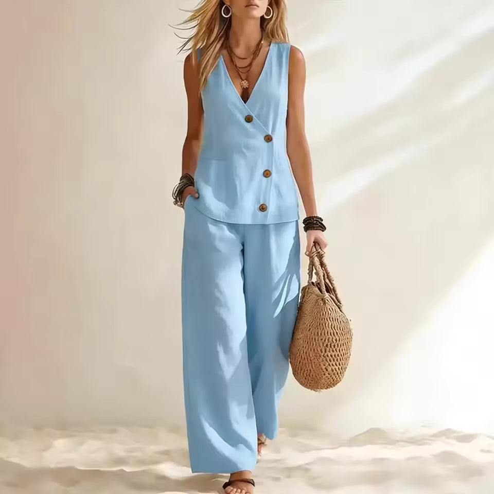 Claudia | Conjunto elegante de chaleco y pantalón ancho