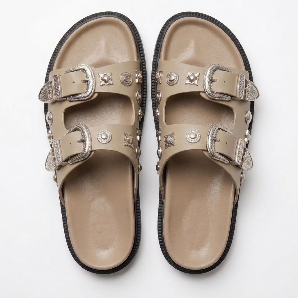 Sandalias de Doble Hebilla con Detalles Decorativos
