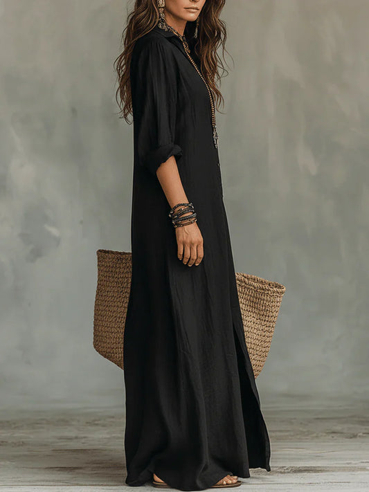 Solina | Vestido Largo Holgado con Botones