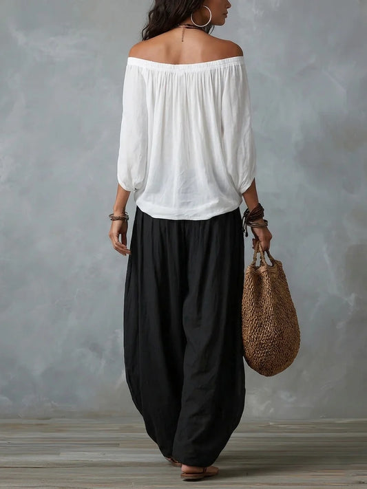 Candela | Conjunto con Hombros Descubiertos y Pantalones Estilo Farol