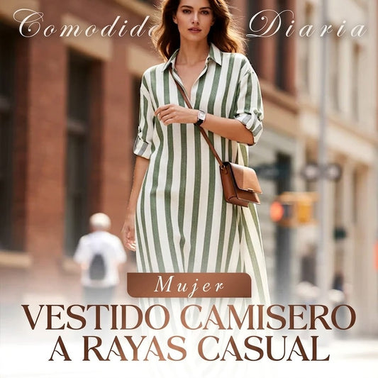 Carlota - Vestido camisero largo de rayas