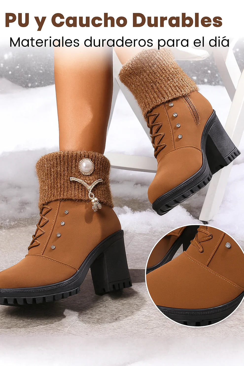 Elena - Botas de tacón grueso y cálidas