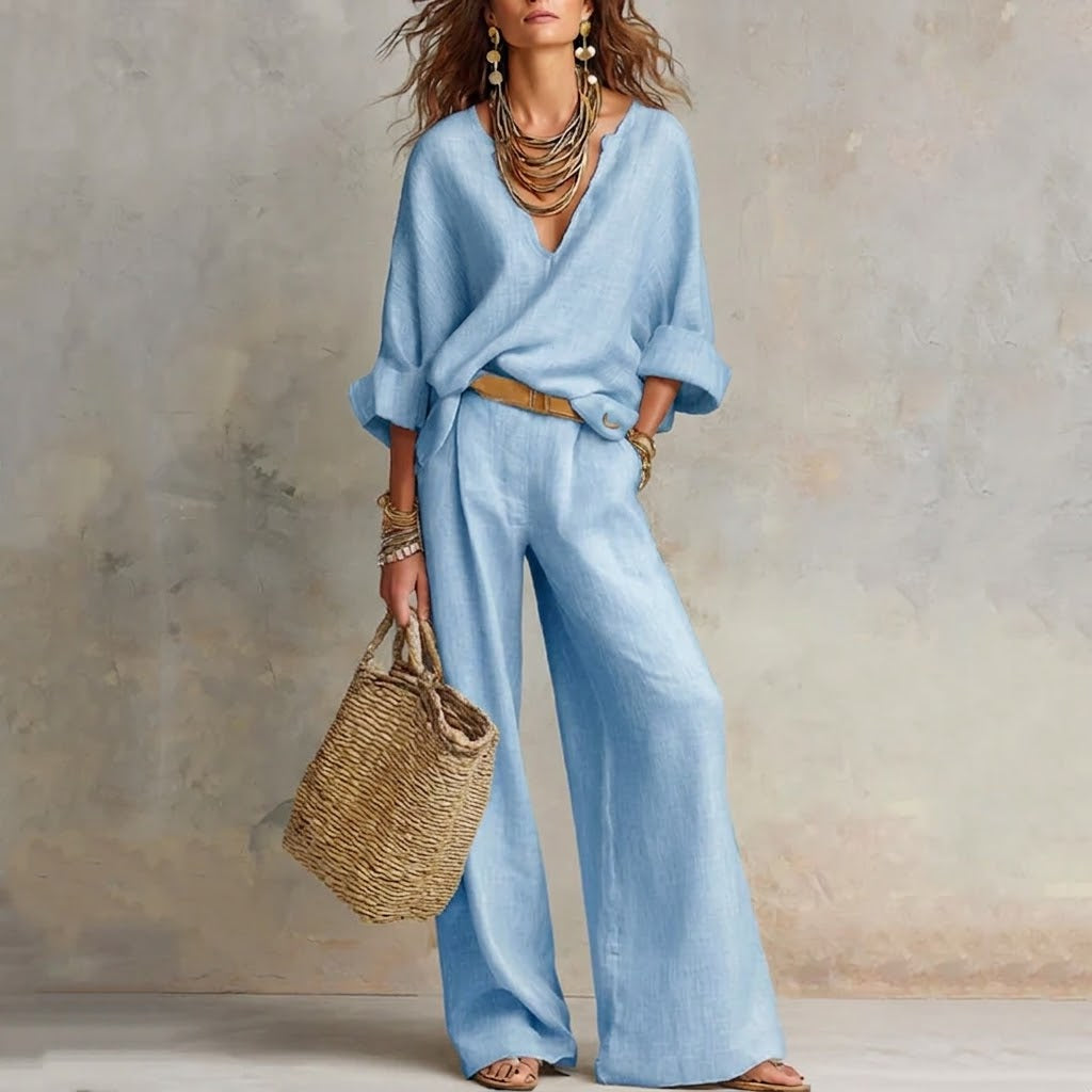 Alma | Conjunto con top de escote en V y pantalón amplio