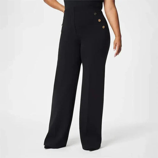Mónica- Pantalón elástico de tiro alto y botones dorados