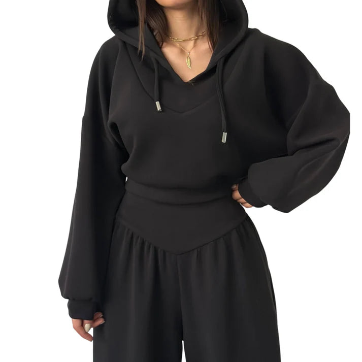 Valeria - Conjunto de sudadera corta y pantalón ancho