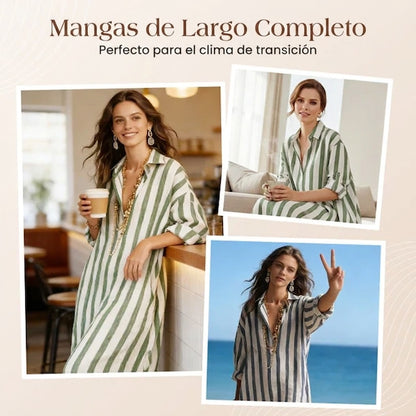 Carlota - Vestido camisero largo de rayas
