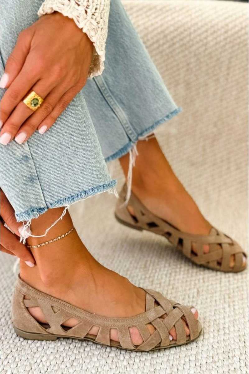 Nina - Sandalias planas con puntera abierta y tejido trenzado