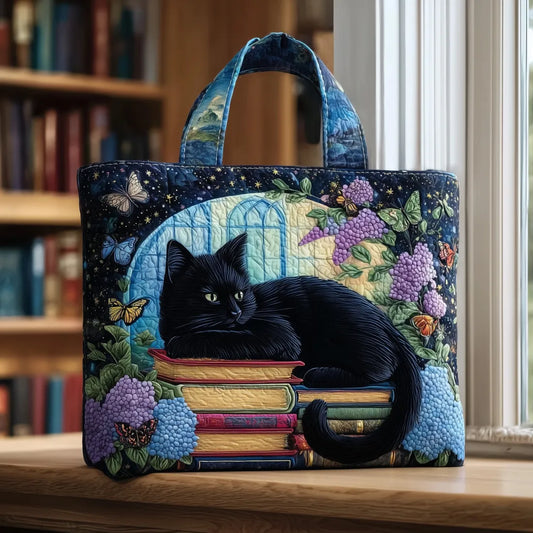Bolso artesanal - Gato negro sobre libros