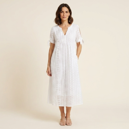 Valeria - Vestido midi calado con escote en V