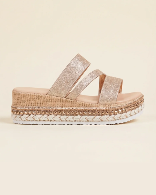 Sabela - Sandalias doradas de cuña elegantes