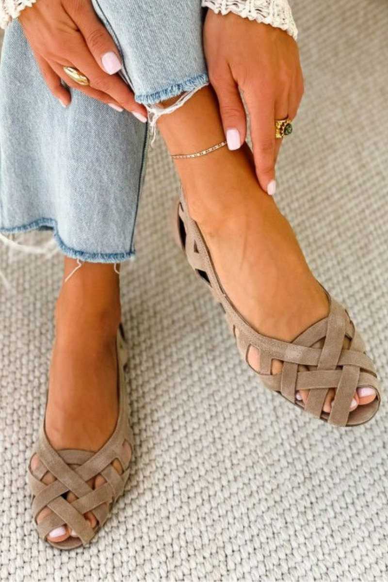Nina - Sandalias planas con puntera abierta y tejido trenzado