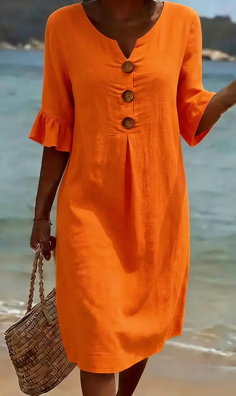 Vanesa | Vestido Texturizado con Mangas Abullonadas y Botones