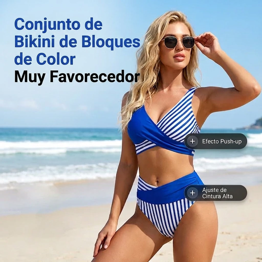 Valeria - Bikini de dos piezas con bloques de color y rayas
