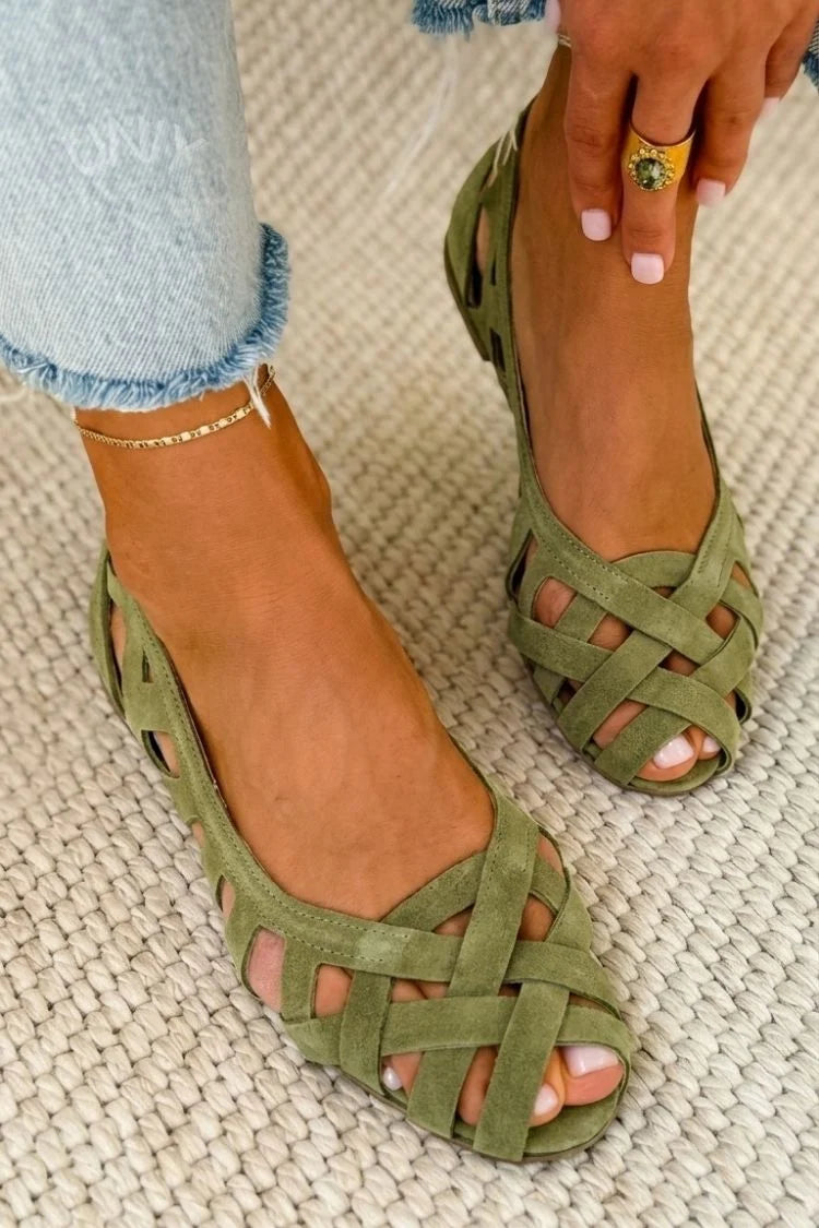 Nina - Sandalias planas con puntera abierta y tejido trenzado