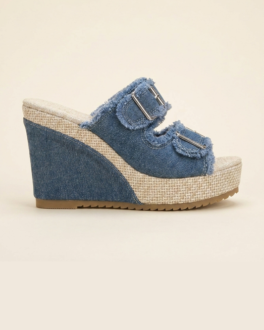 Zafira - Sandalias de cuña con hebillas y diseño vaquero