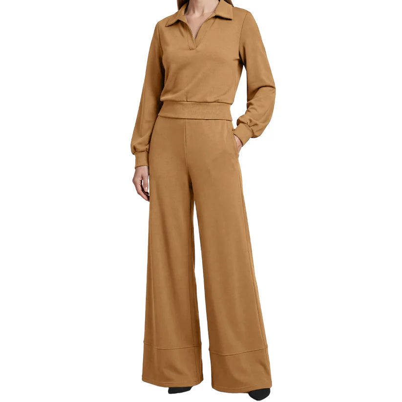 Aitana – Conjunto de top con solapa y pantalón ancho