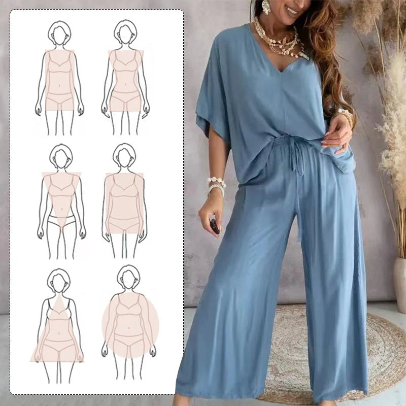 Mónica - Conjunto casual holgado de color liso