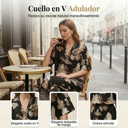Selena - Conjunto estampado con pantalón fluido
