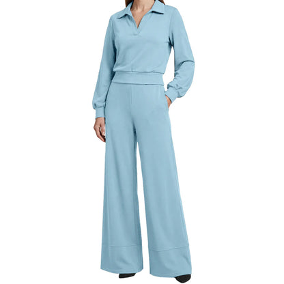 Aitana – Conjunto de top con solapa y pantalón ancho