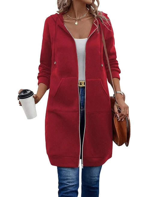 Mariona – Sudadera larga con capucha y cremallera
