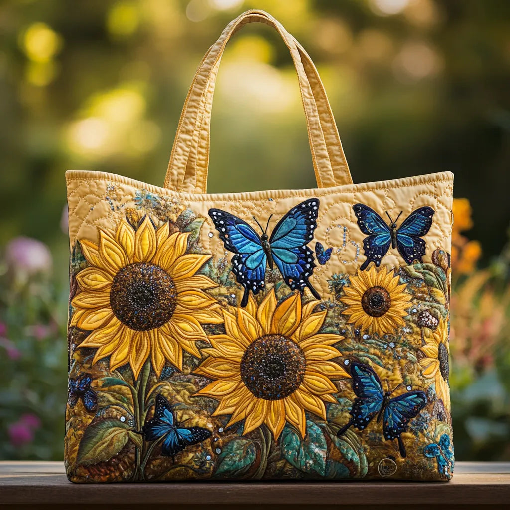 Bolso artesanal - Girasoles y mariposas azules