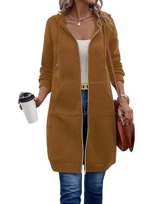Mariona – Sudadera larga con capucha y cremallera