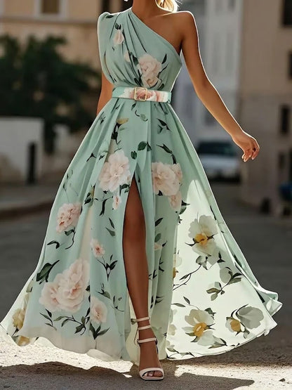 Aurora - Vestido largo floral de un solo hombro