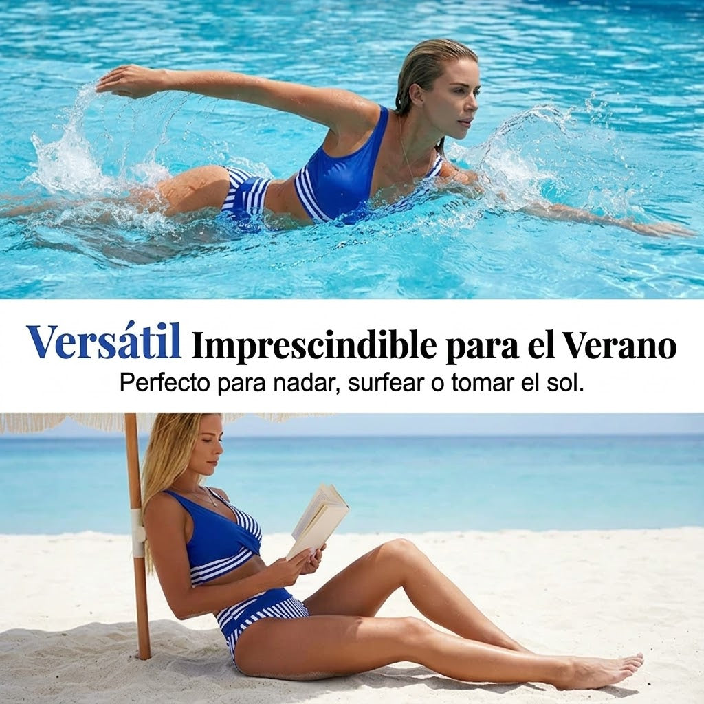 Valeria - Bikini de dos piezas con bloques de color y rayas