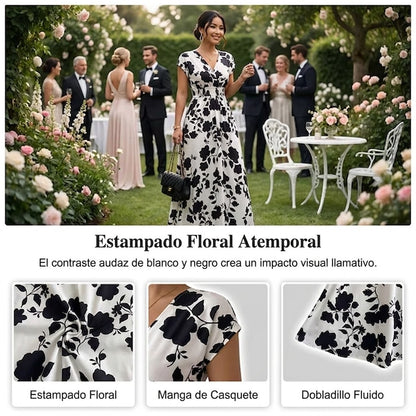 Clara - Vestido floral largo con escote en V