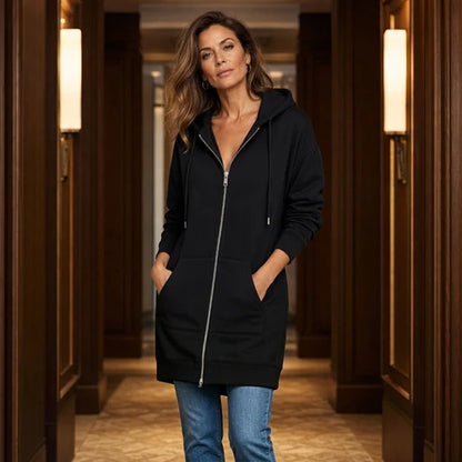 Mariona – Sudadera larga con capucha y cremallera