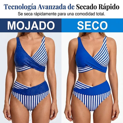 Valeria - Bikini de dos piezas con bloques de color y rayas