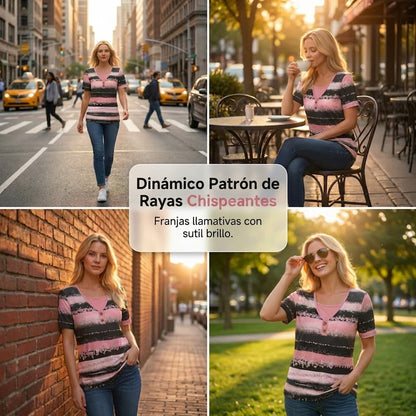 Carlota - Camiseta henley estampada de estilo casual