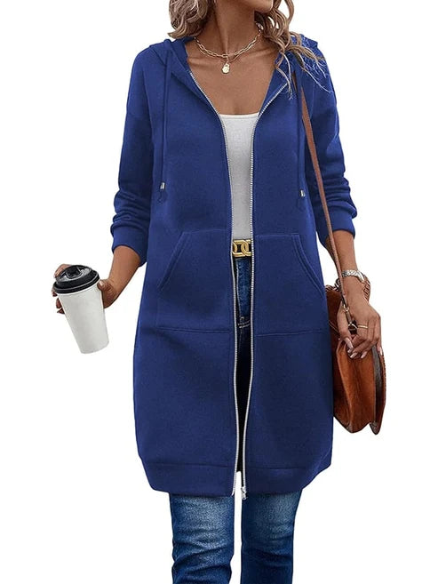 Mariona – Sudadera larga con capucha y cremallera