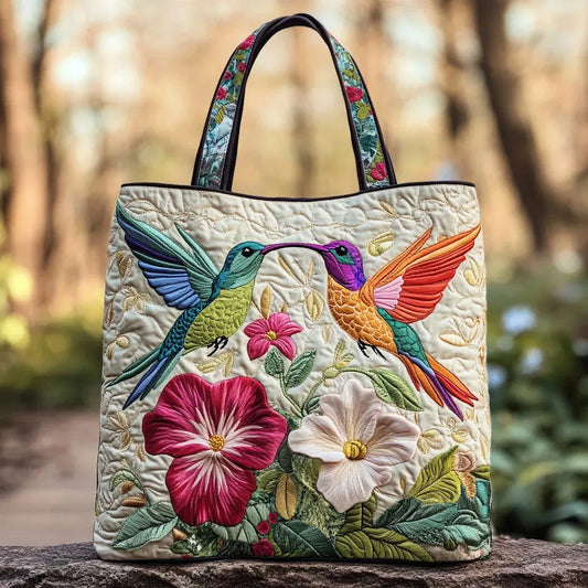 Bolso acolchado - Colibríes y flores blancas
