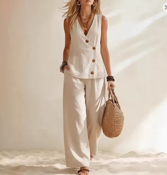 Claudia | Conjunto elegante de chaleco y pantalón ancho