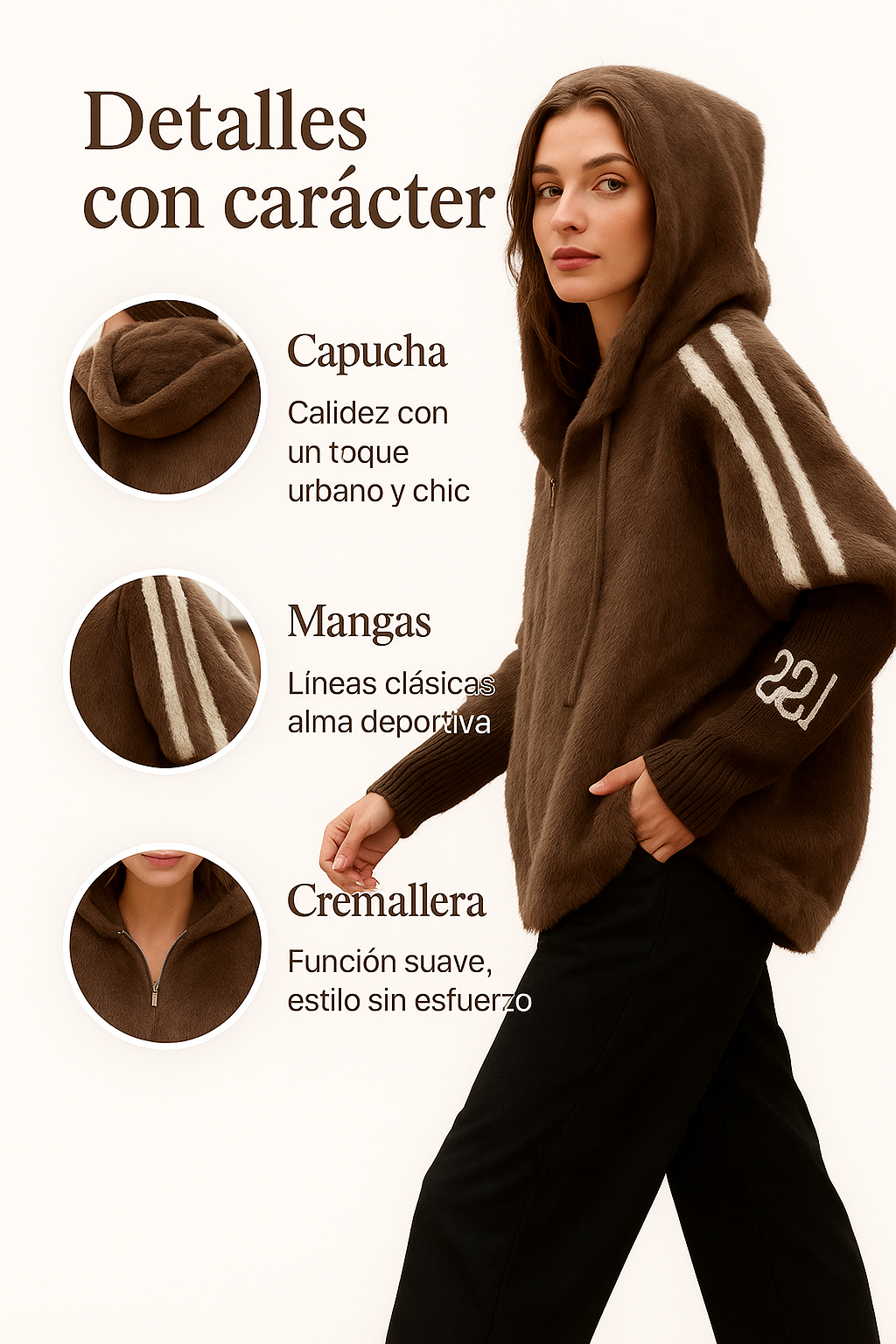 Ainoa - Chaqueta casual con capucha y cremallera