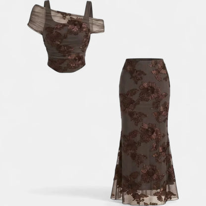 Gala - Conjunto de top bordado y falda larga