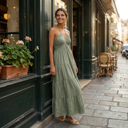 Julia | Vestido largo con cuello halter y espalda descubierta