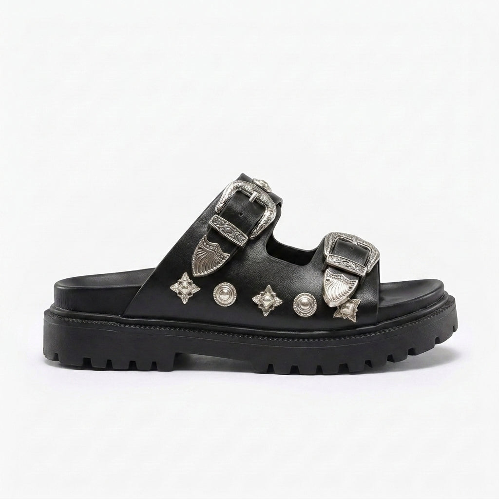 Sandalias de Doble Hebilla con Detalles Decorativos