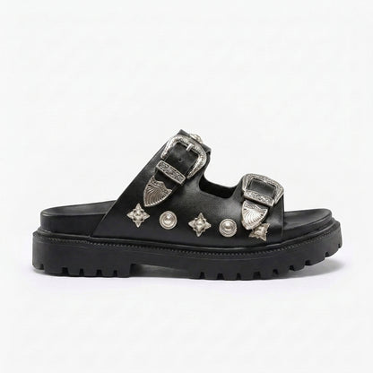 Sandalias de Doble Hebilla con Detalles Decorativos