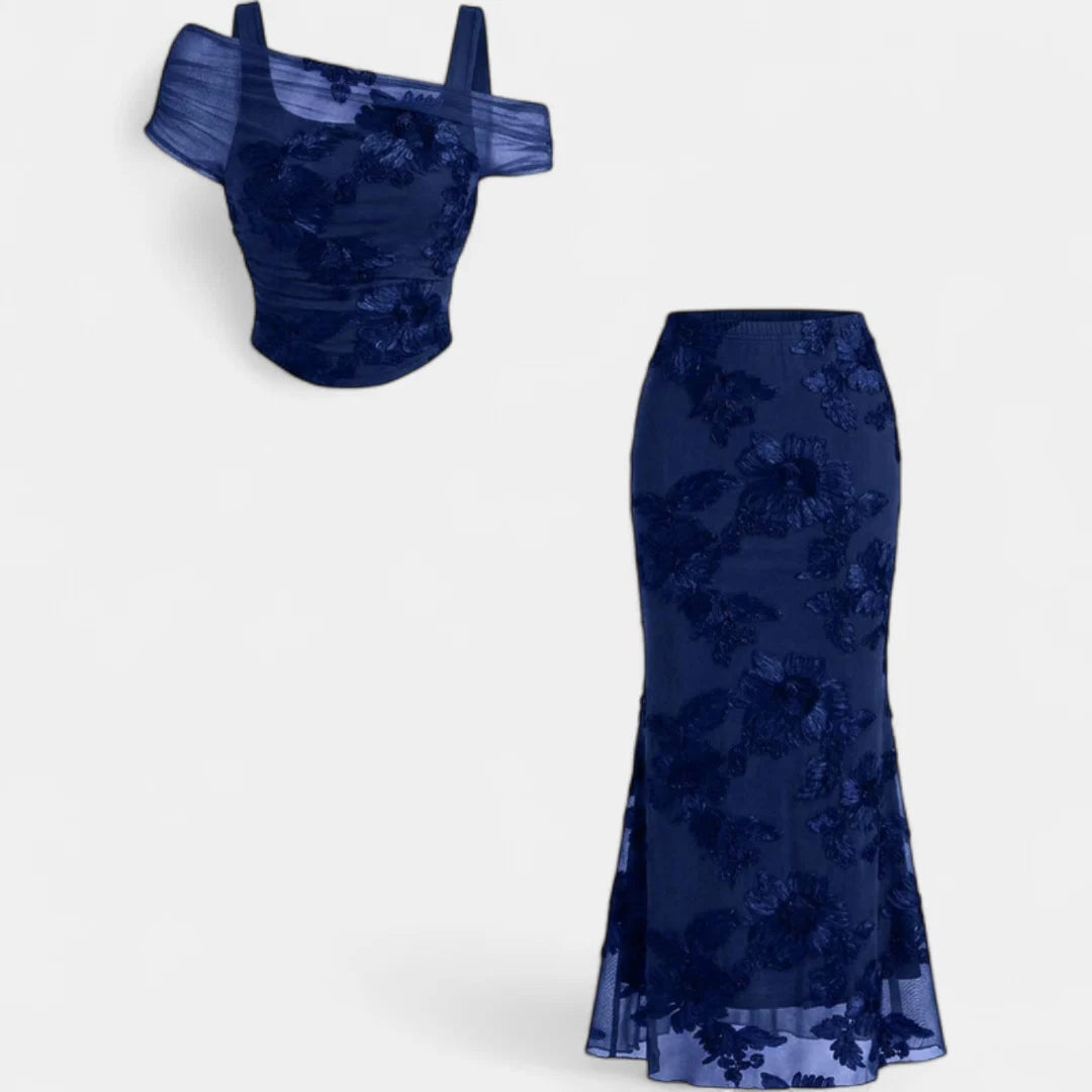 Gala - Conjunto de top bordado y falda larga