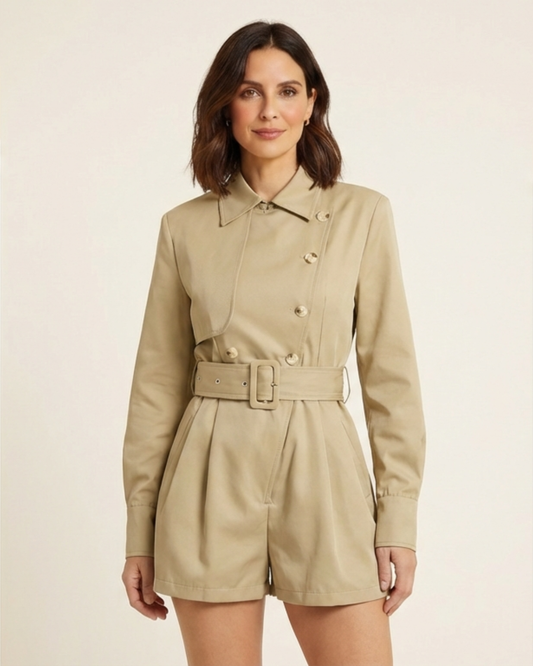 Priscila – Mono estilo gabardina asimétrico