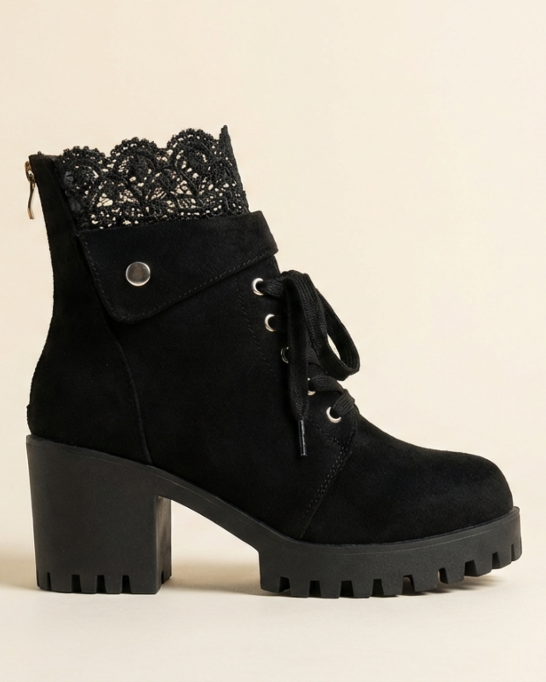 Tania - Botines con encaje y tacón grueso