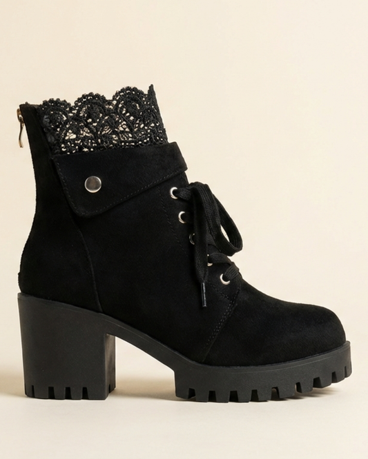 Tania - Botines con encaje y tacón grueso