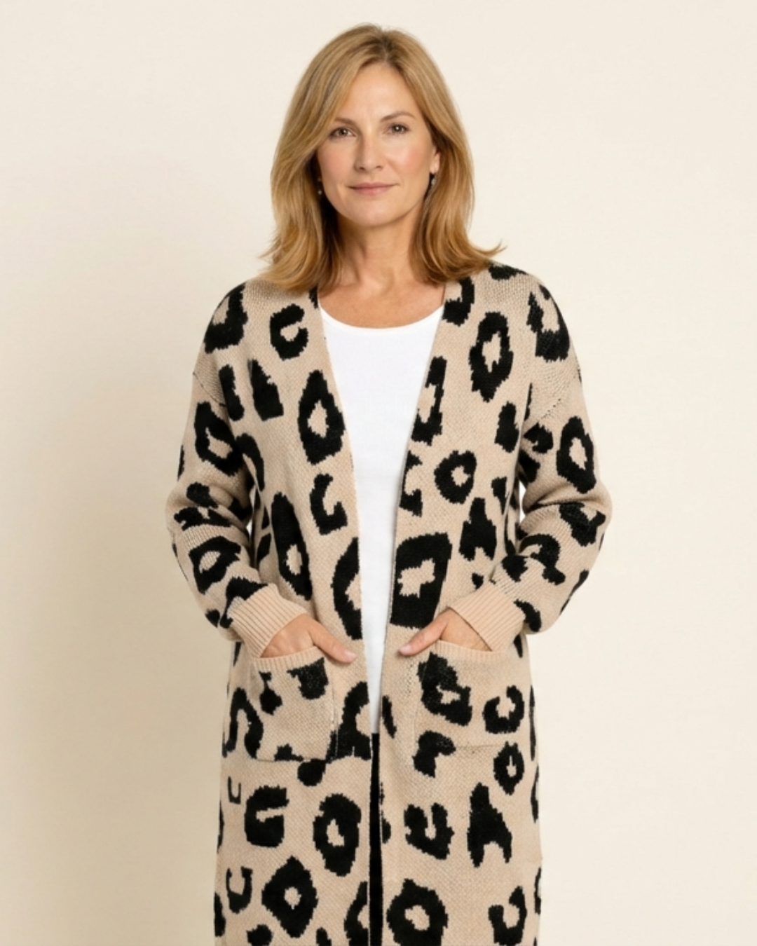 Valeria - Cárdigan largo con estampado de leopardo