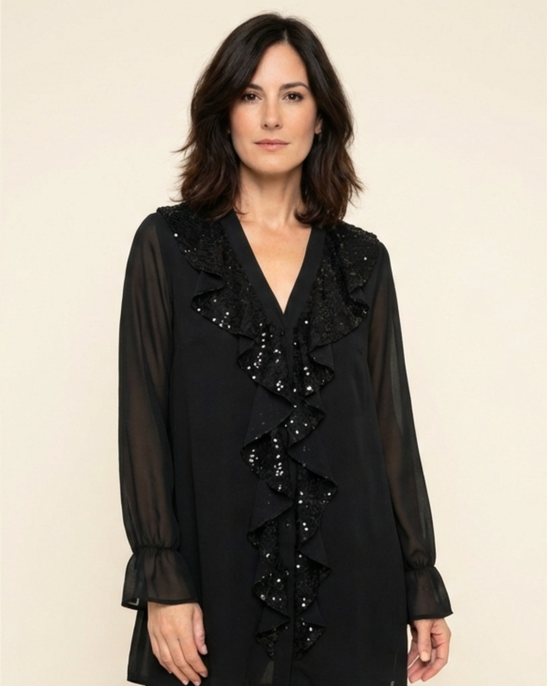 Xenia - Blusa elegante con detalle de volantes