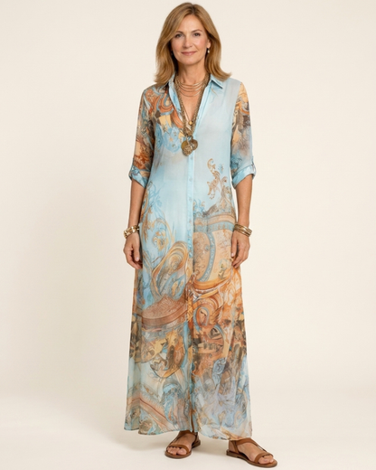 CLEO - Elegante Vestido Camisero Mediterráneo