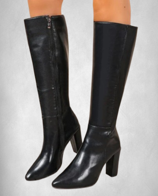 Carla | Botas altas con tacón grueso y punta fina